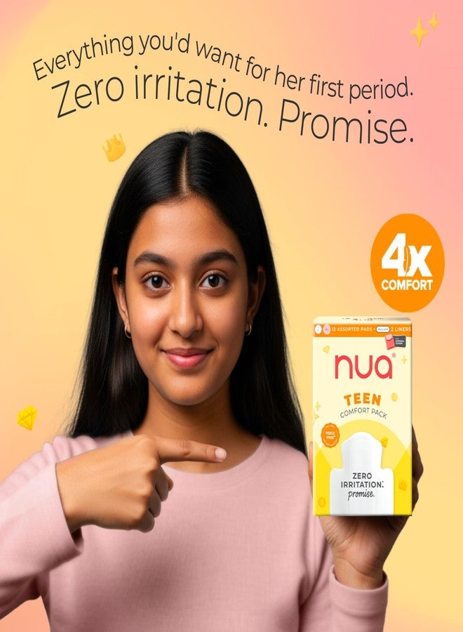 Nua Teen Comfort Sanitary Pads for Teens | Sanitary Pads and Panty Liners | Zero Irritation Promise | 4x Comfort | 100% Toxic-free | Starter Pack for Teens | 14 Count (12 Pads + 2 Liners) - Image 2